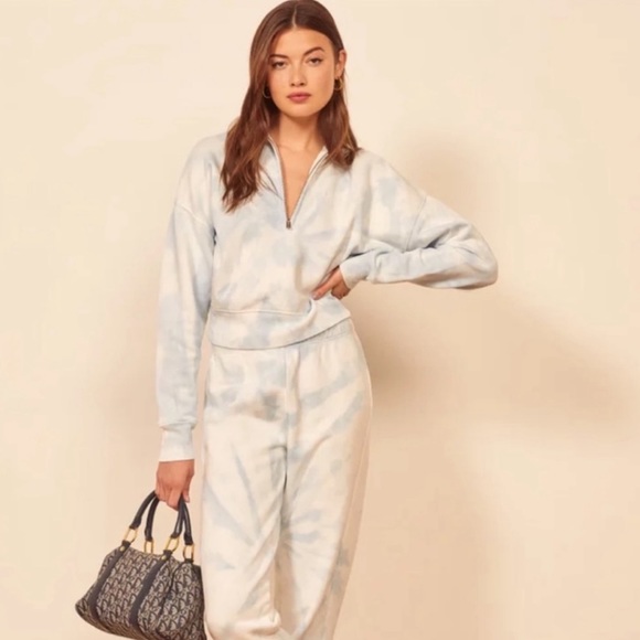 Reformation 3/4 Zip Sweatshirt Track Jacket Sky Blue & White Size S Tornado New - Picture 6 of 15